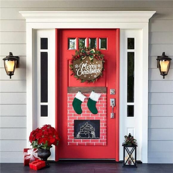Merry Christmas Decoration Wreath, Sign Front for  Door Decoration12 inch - Picture 4 of 7